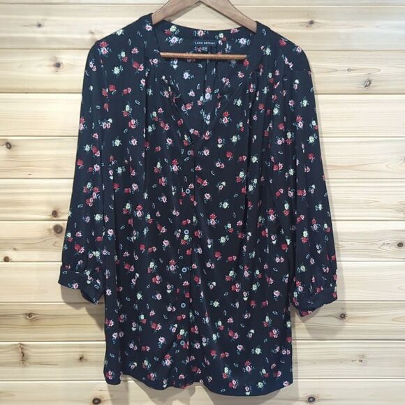 Lane Bryant Womens Top 18/20 Black Floral Spring Blouse - Picture 1 of 9